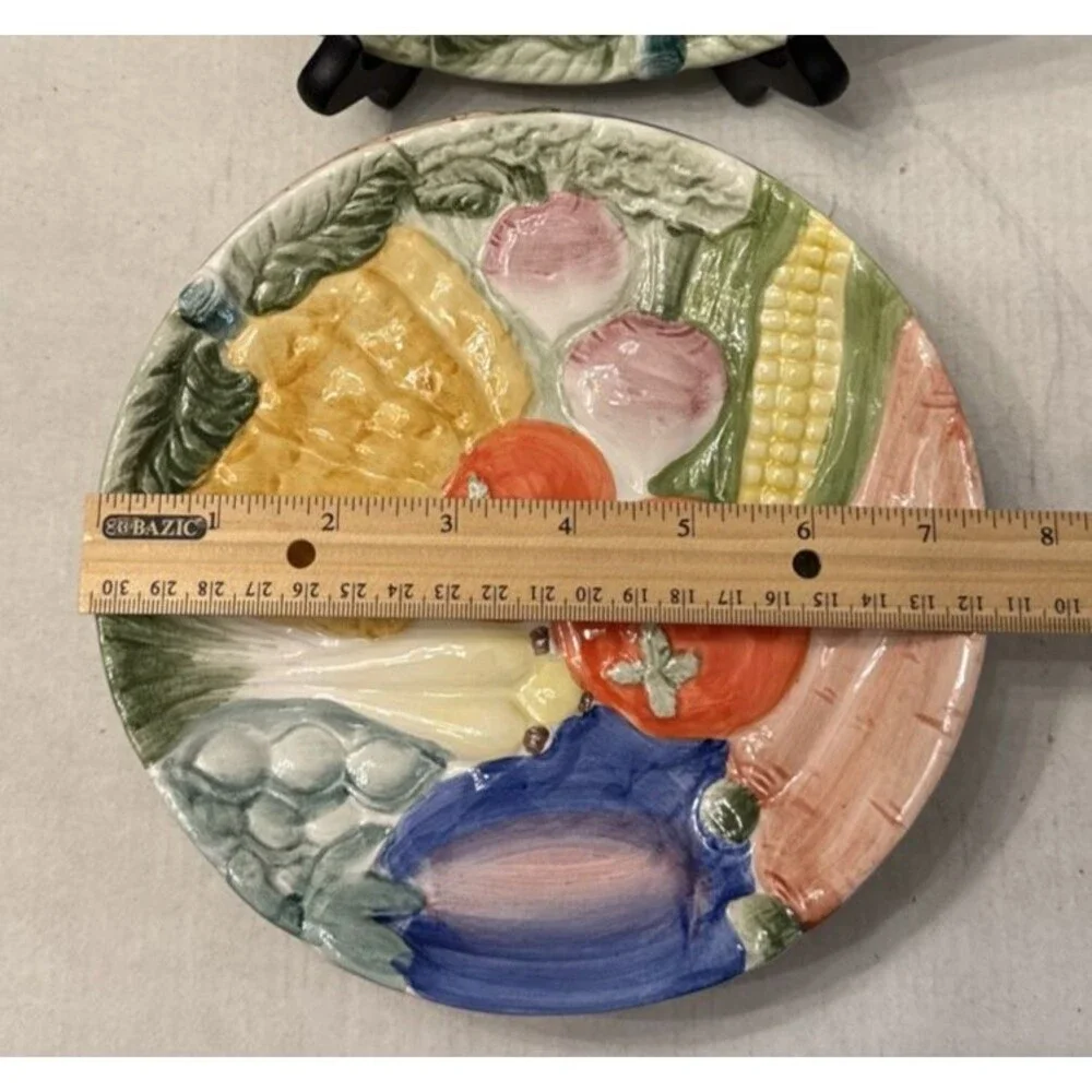 Vintage Fitz & Floyd Canape Luncheon Plates (4) Vegetable Garden 7-5/8